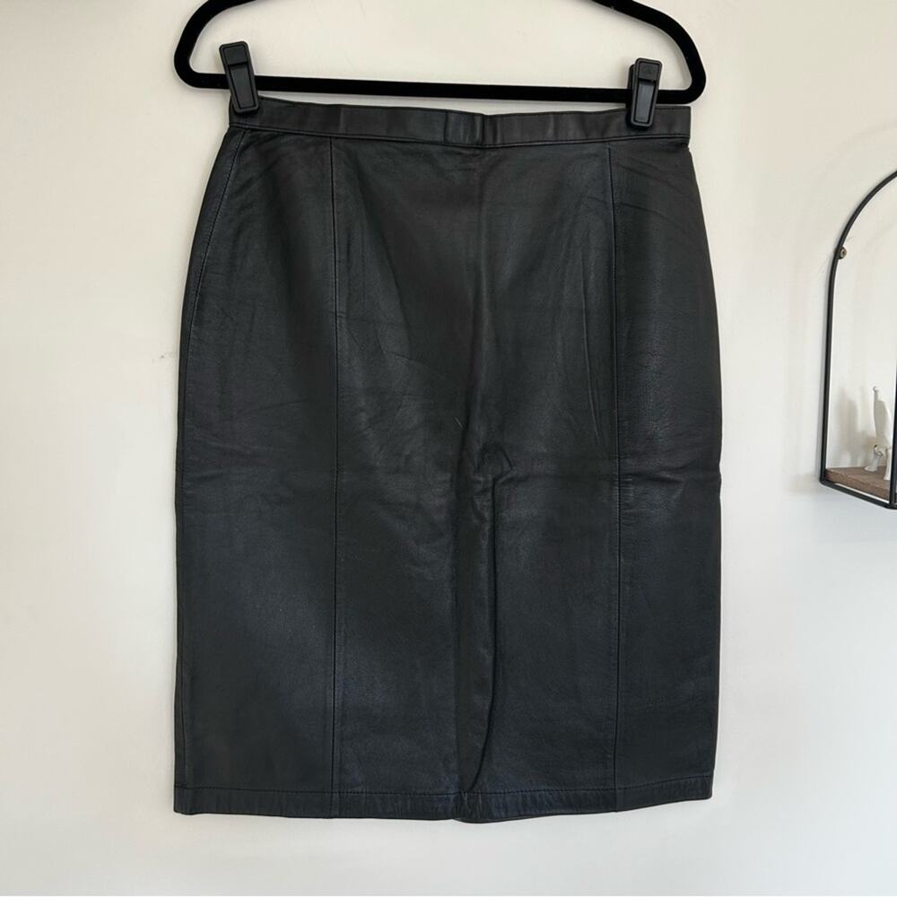 Vintage G-III Leather Fashions Black 100% Leather A Line Skirt Size 13/14
